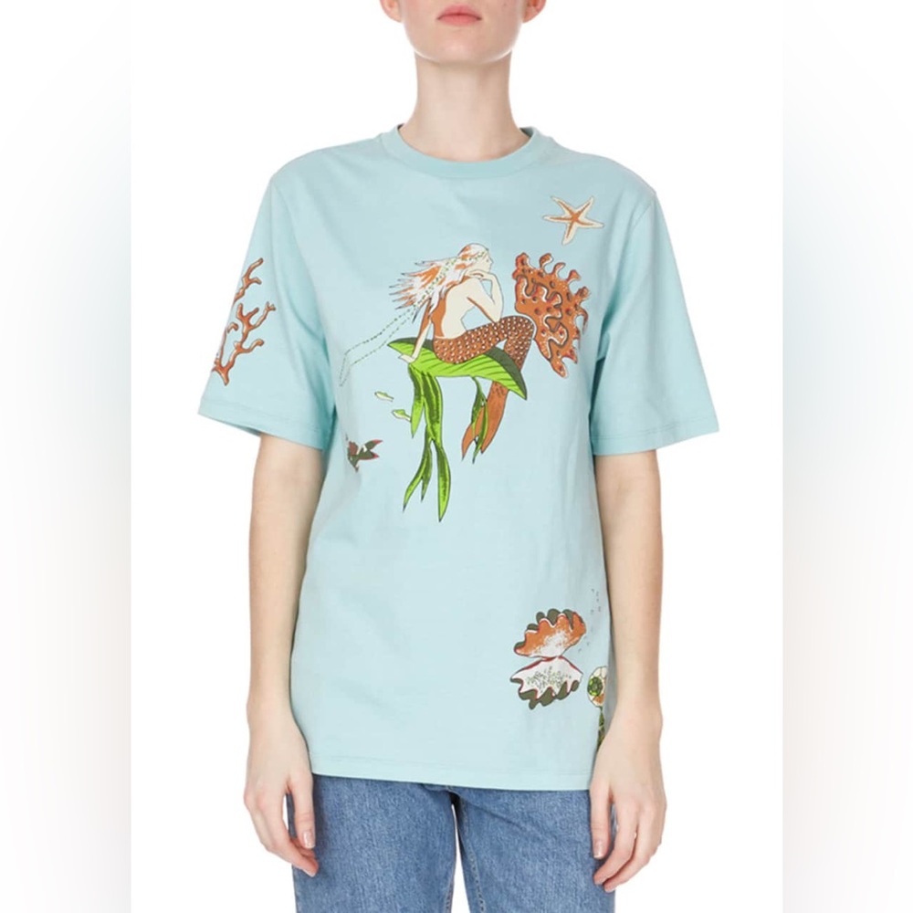 LOEWE Crewneck Short-Sleeve Mermaid-Print Cotton Tee